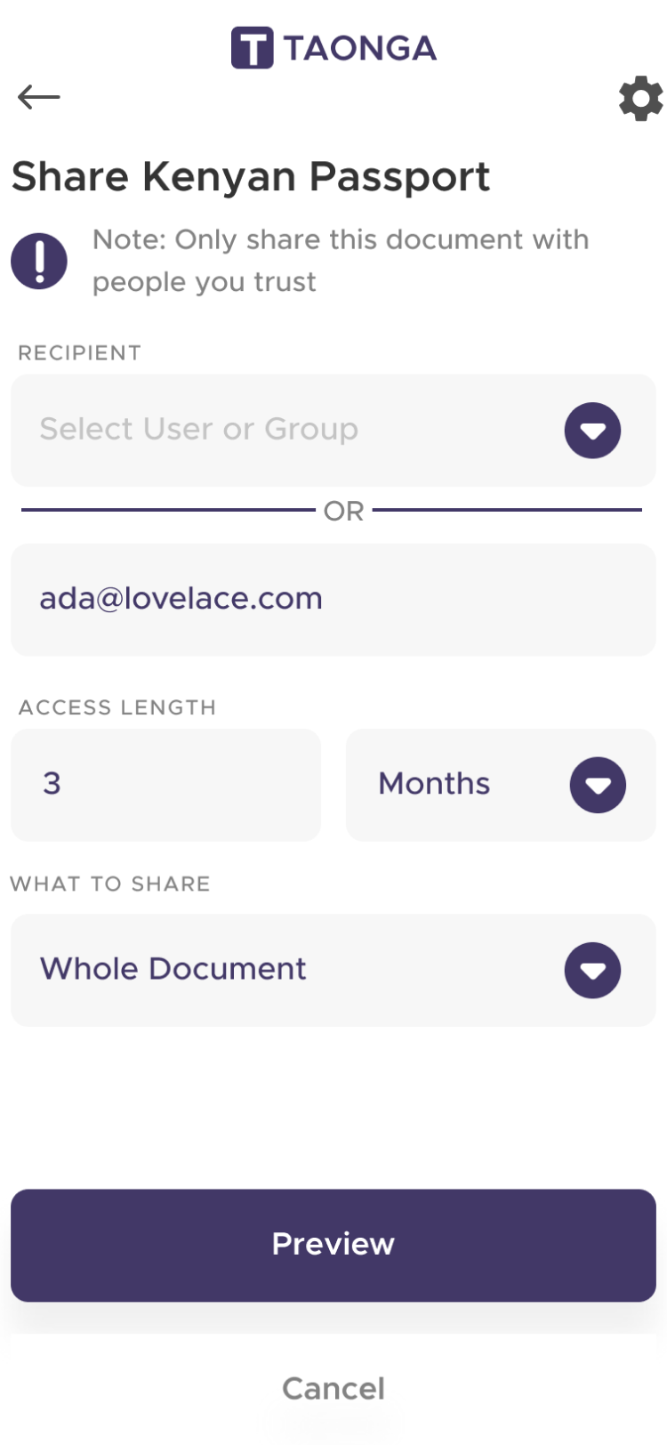 Screenshot of information page