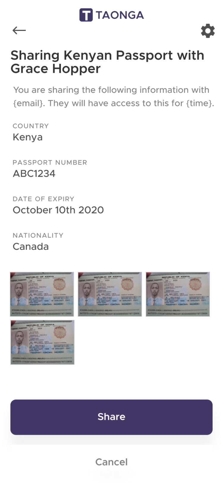 Screenshot of sharing page 