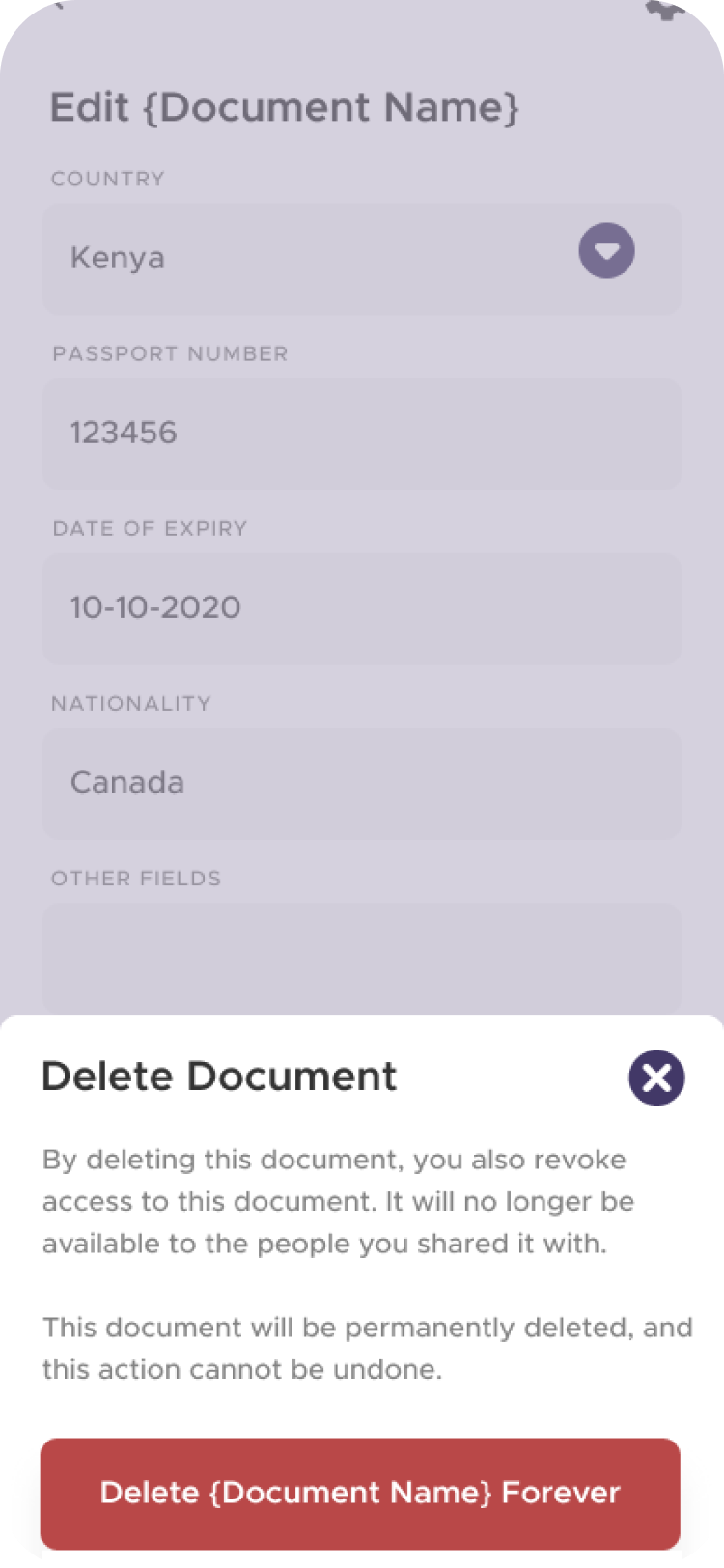 Screenshot of delete button 